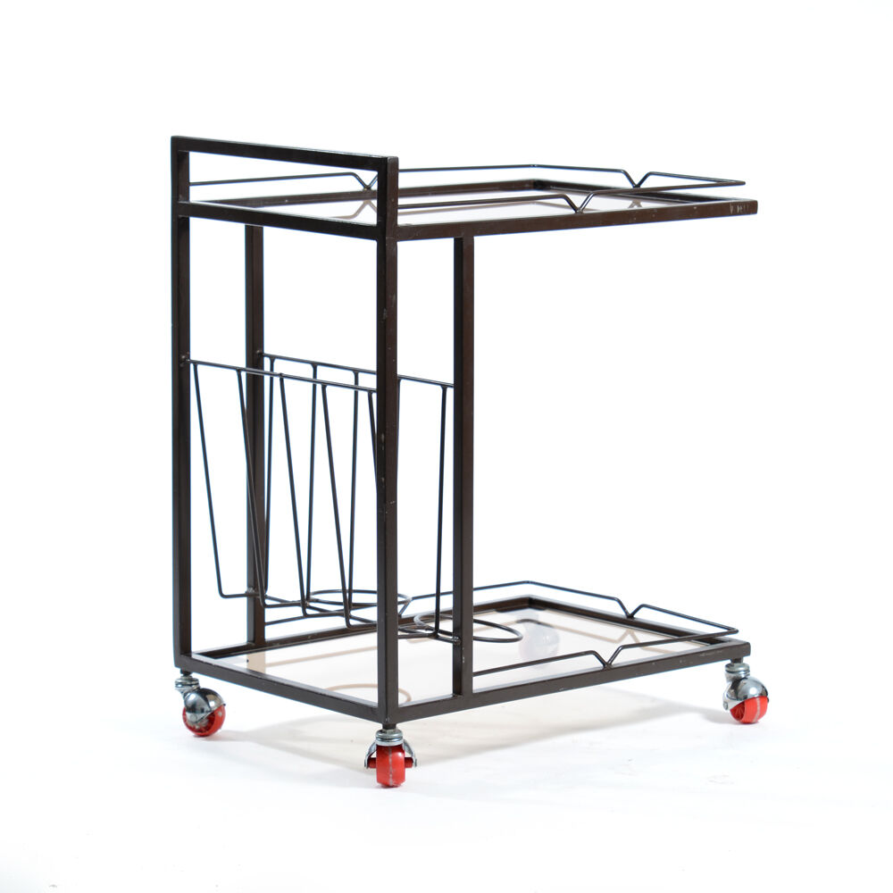 Serving Trolley In Metal And Smoked Glass, Czechoslovakia 1970s