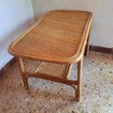 Table basse en bambou, cannage et rotin