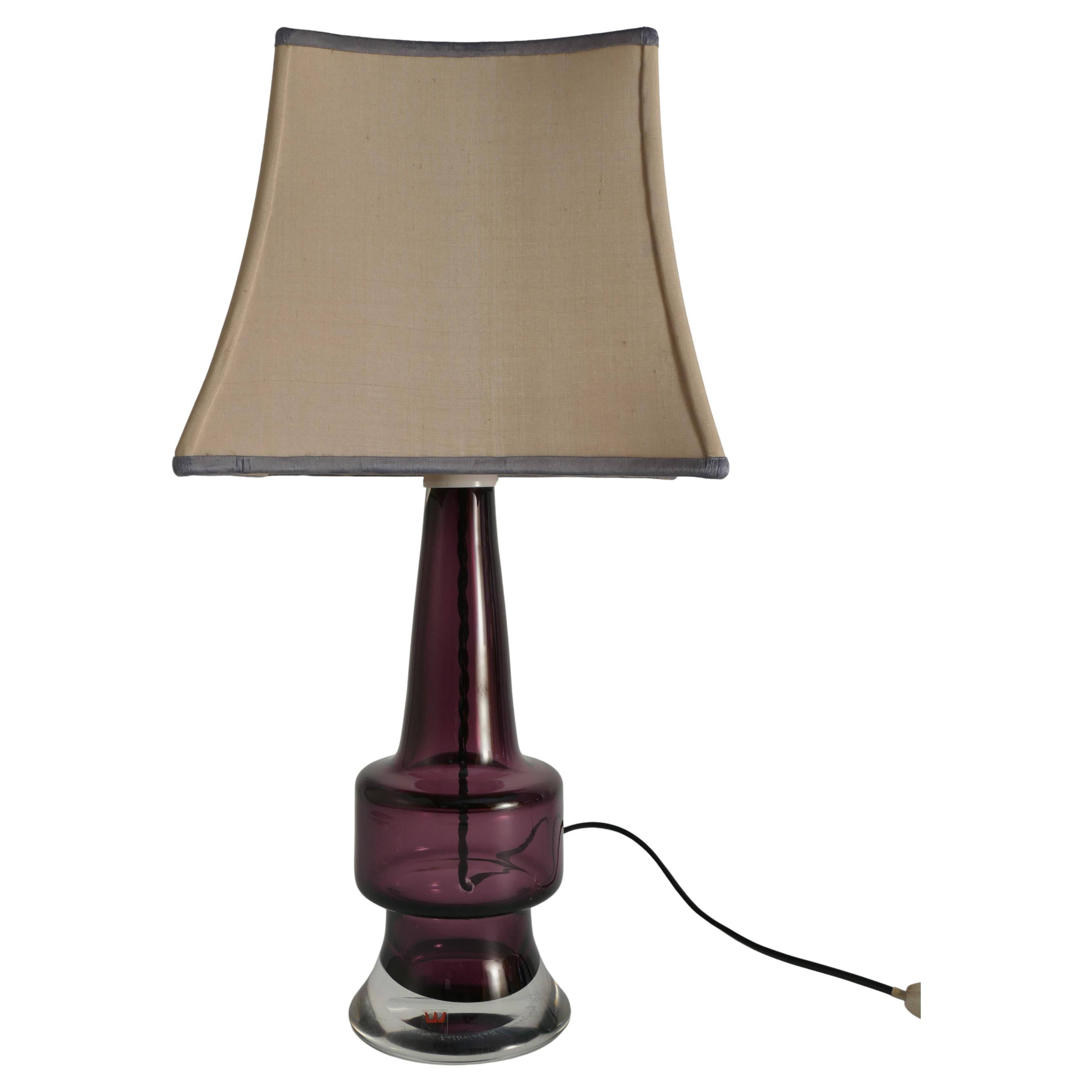 Mid-Century Modern Purple Chrystal Glass Table Lamp by Kosta 1960s