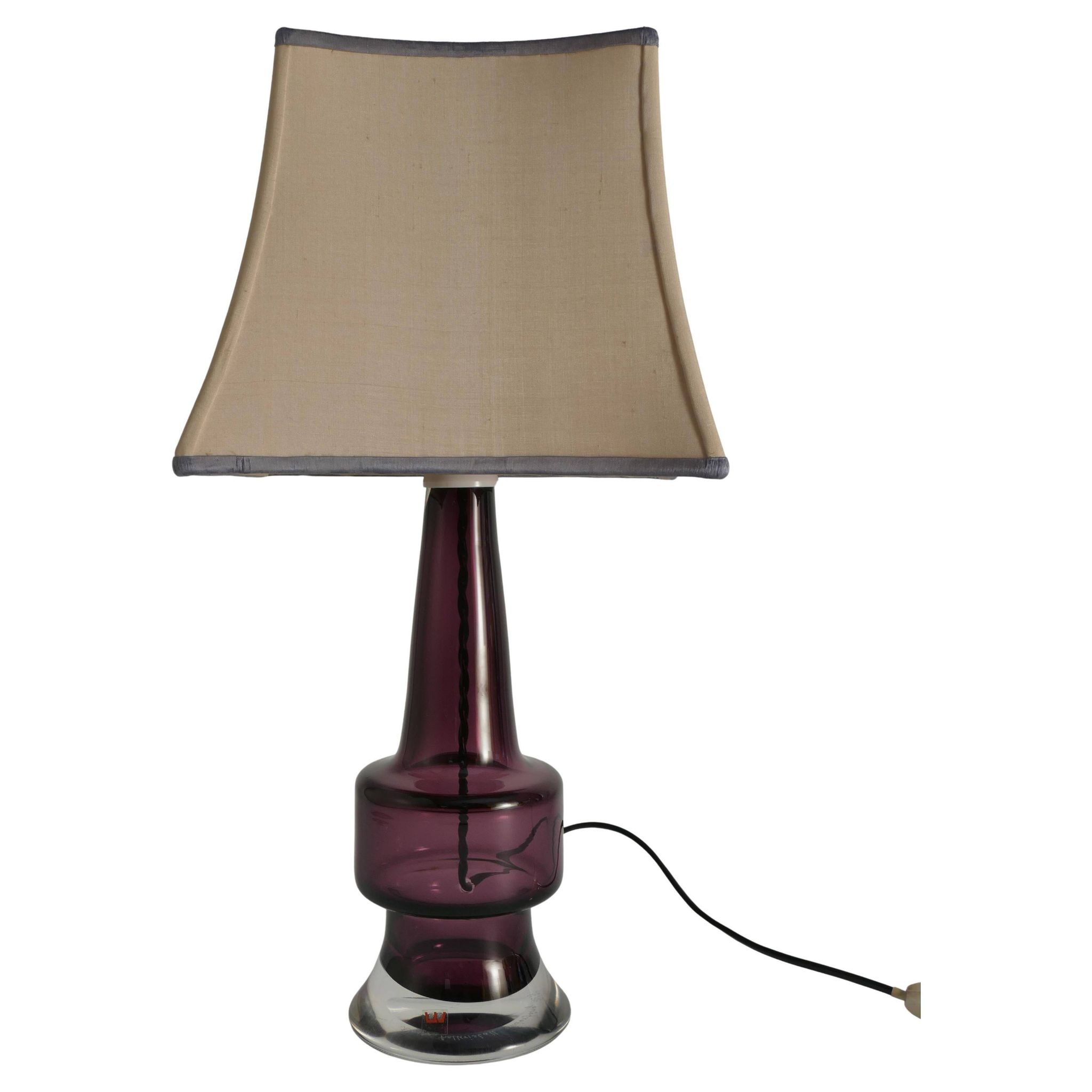Mid-Century Modern Purple Chrystal Glass Table Lamp by Kosta 1960s