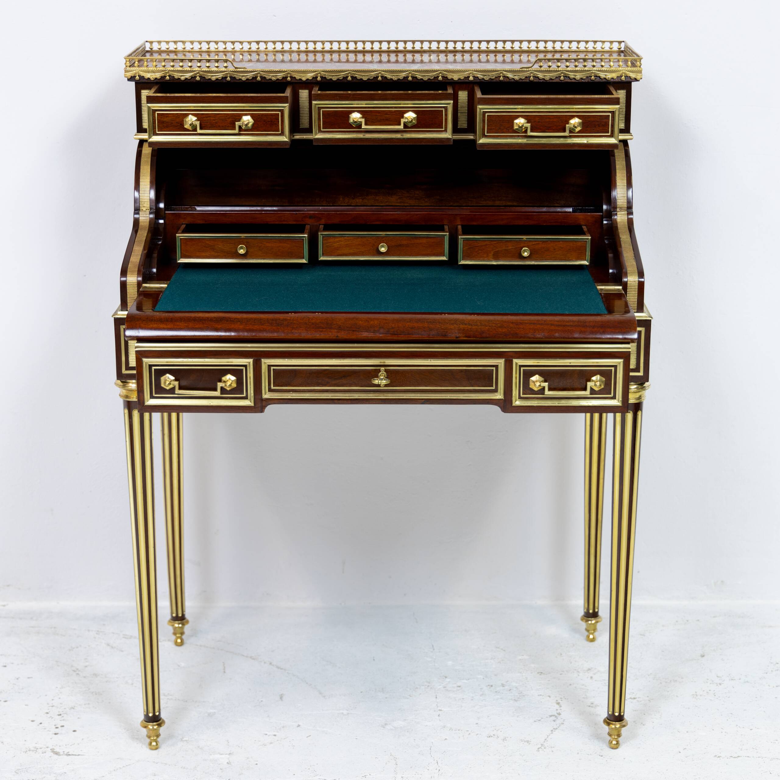 Louis XVI cylinder desk in mahogany and pink marble - circa 1860-1890