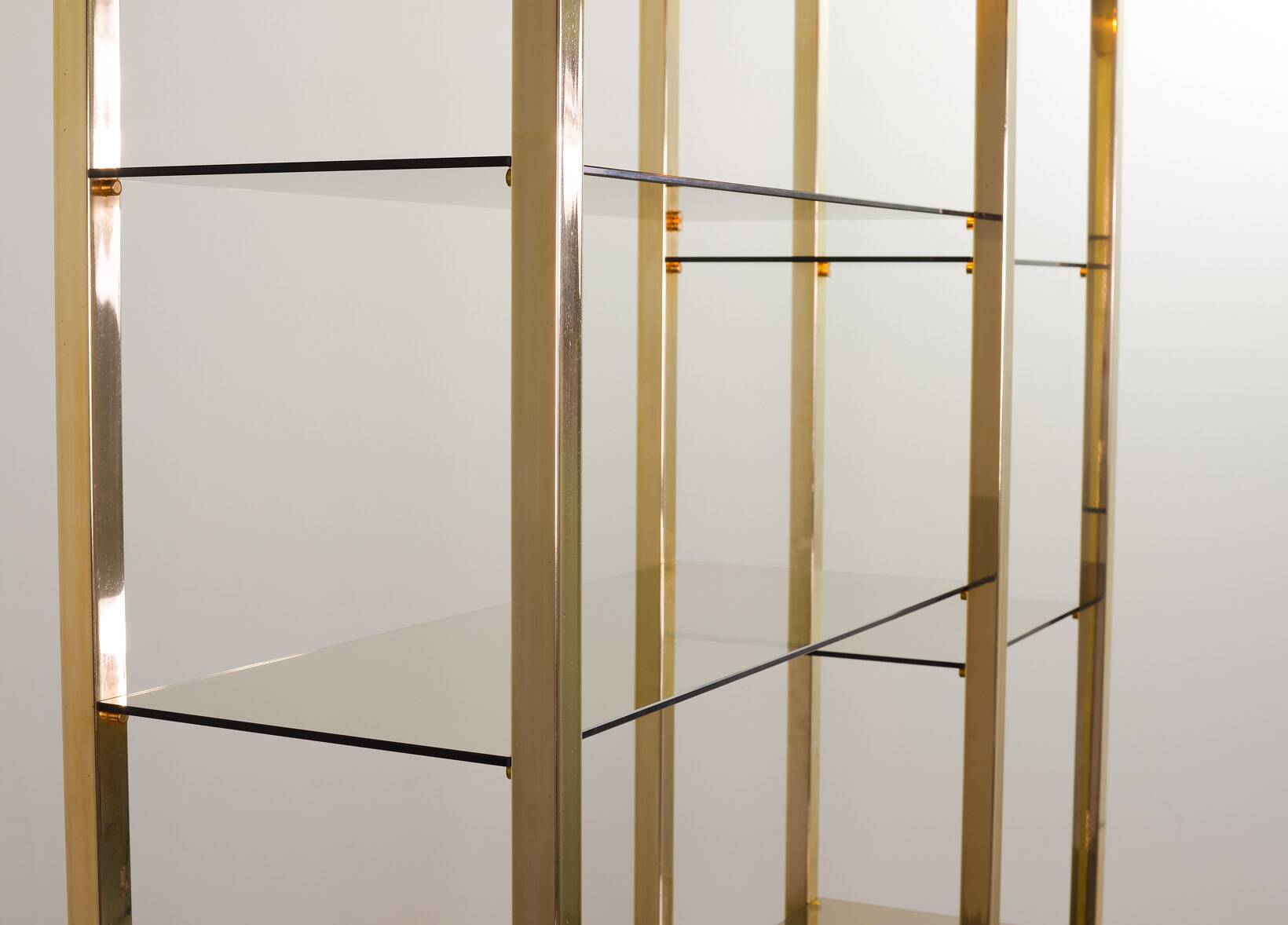 Black Belgo Chrom Hollywood Regency 20 Carat Gold Plated Shelving Unit 70s