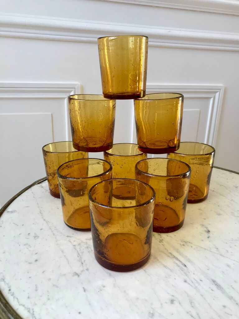 set of 9 bubbled glass water glasses from Biot 70s