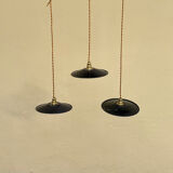 Trio de suspensions tôle émaillée noire et blanche vintage style indus