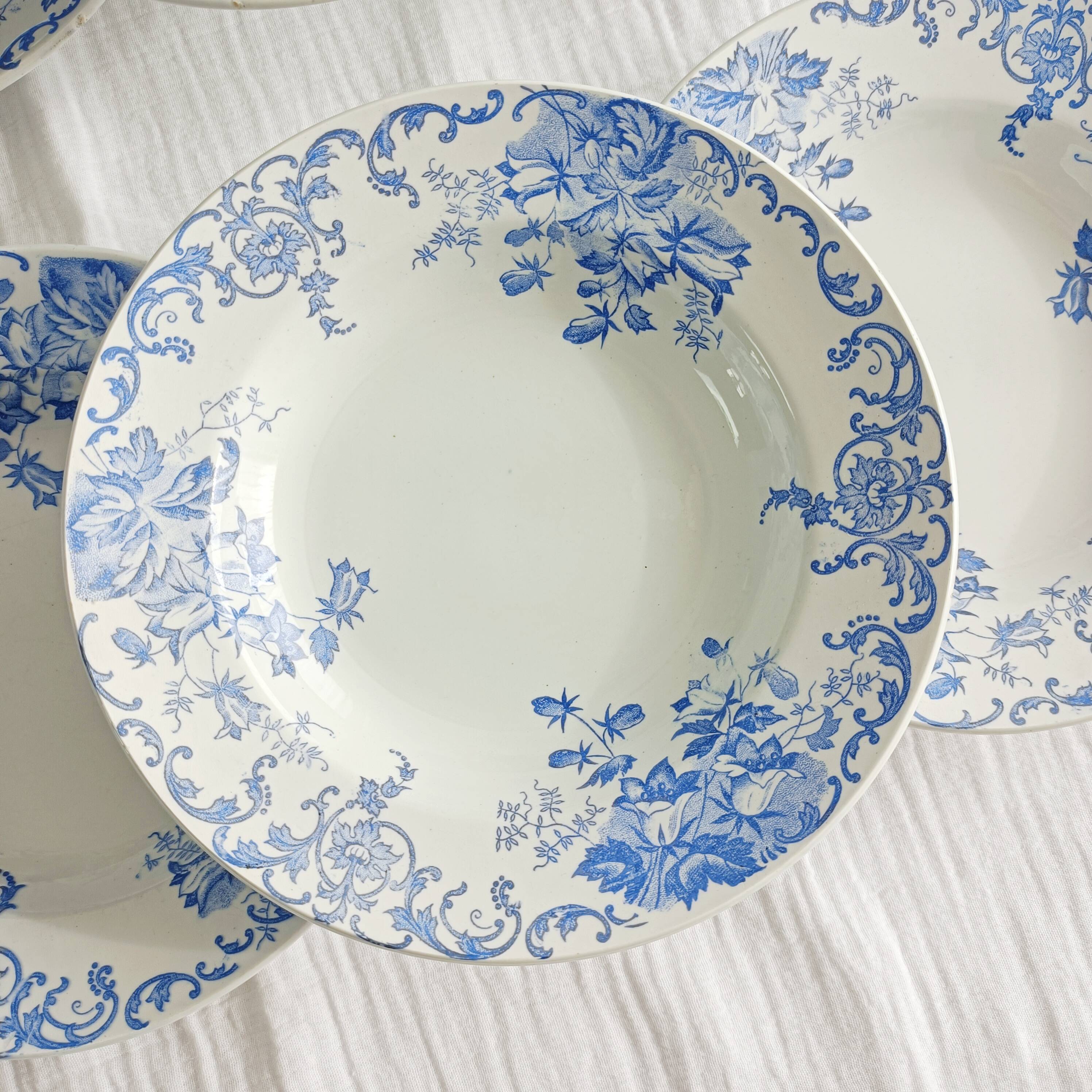Set of 6 Saint Amand et Hamage iron earth soup plates, Bellflower