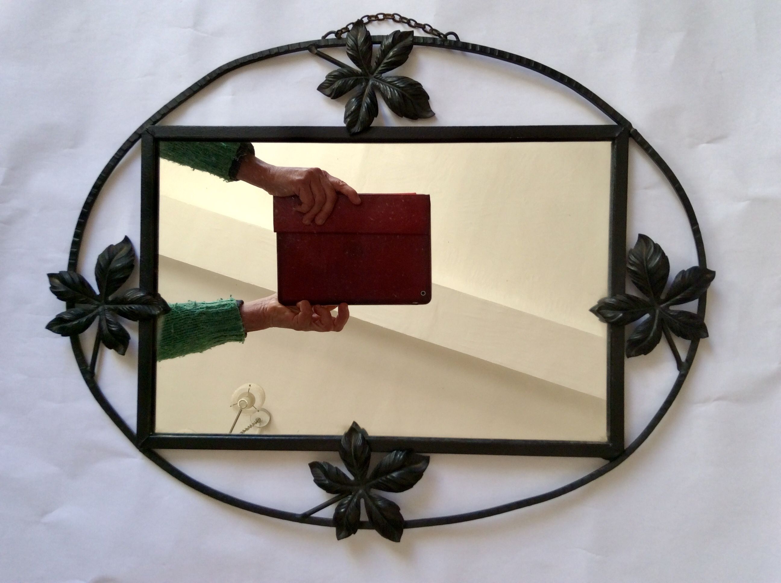 Miroir ancien Art Déco fer forgé martelé décor vegétal