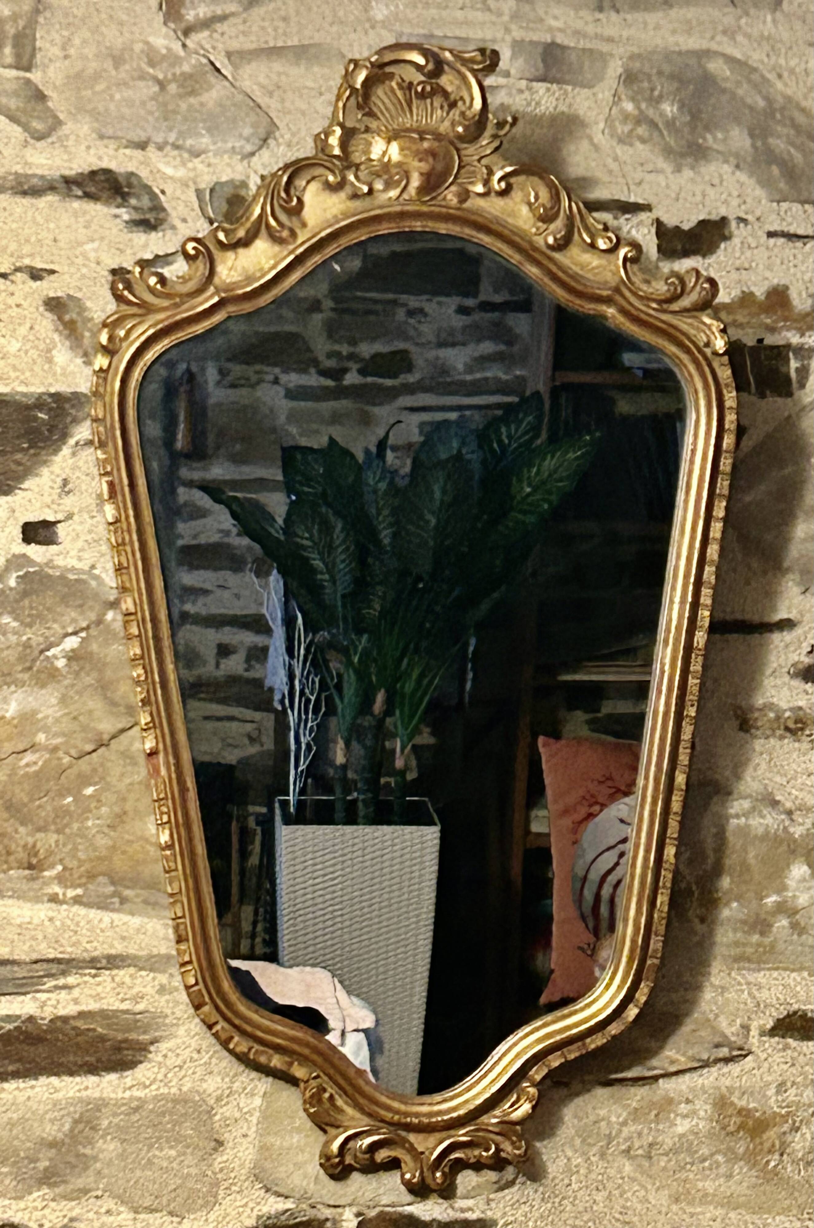 Baroque mirror in gilded wood and stucco in Louis XV style - 61 x 35 cm