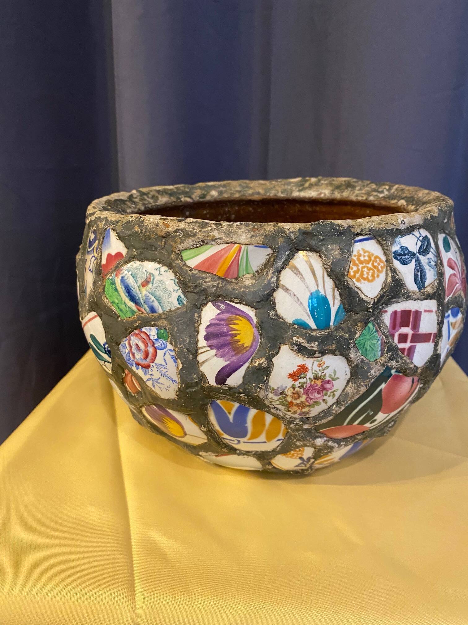 Ancien cache pot mosaique style picassiette annees 60