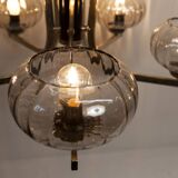 See Delmas chandelier, 5 branches, black and gold, transparent glass, 1960