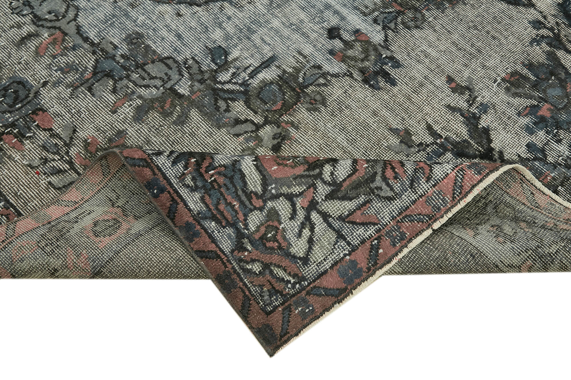 Handmade hi-low pile anatolian 1980s 173 cm x 284 cm grey rug