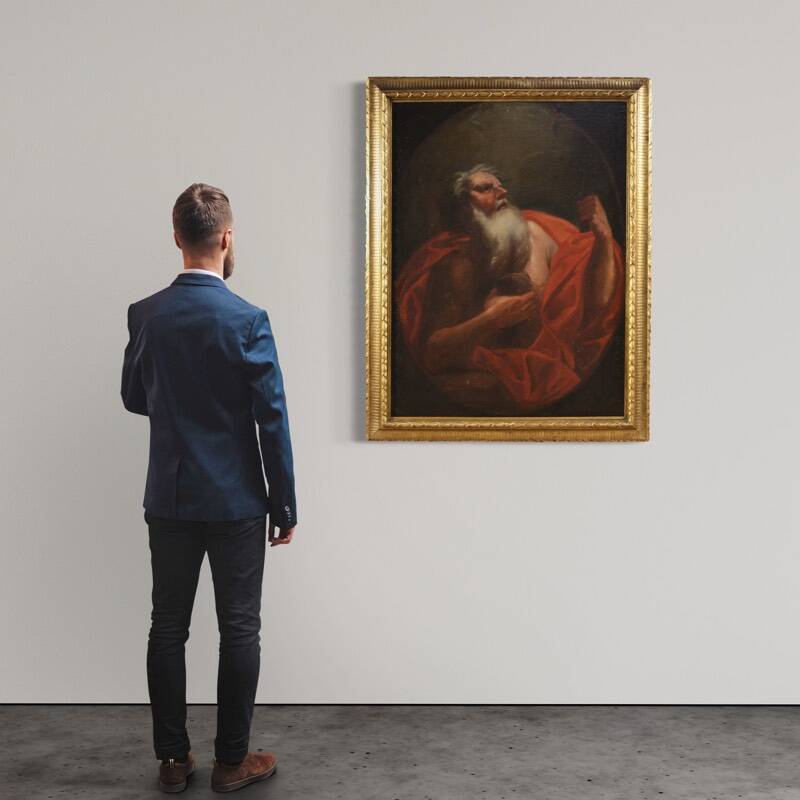 Antique Italian painting of Saint Jerome from the 17th century