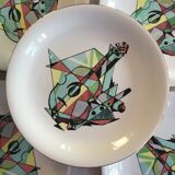 8 old plates Sarreguemines cubist décor