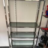 Display bookshelf modular wall shelf glass and chrome vintage 1970s