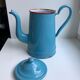 enamelled metal coffee maker in sky blue and red early twentieth century