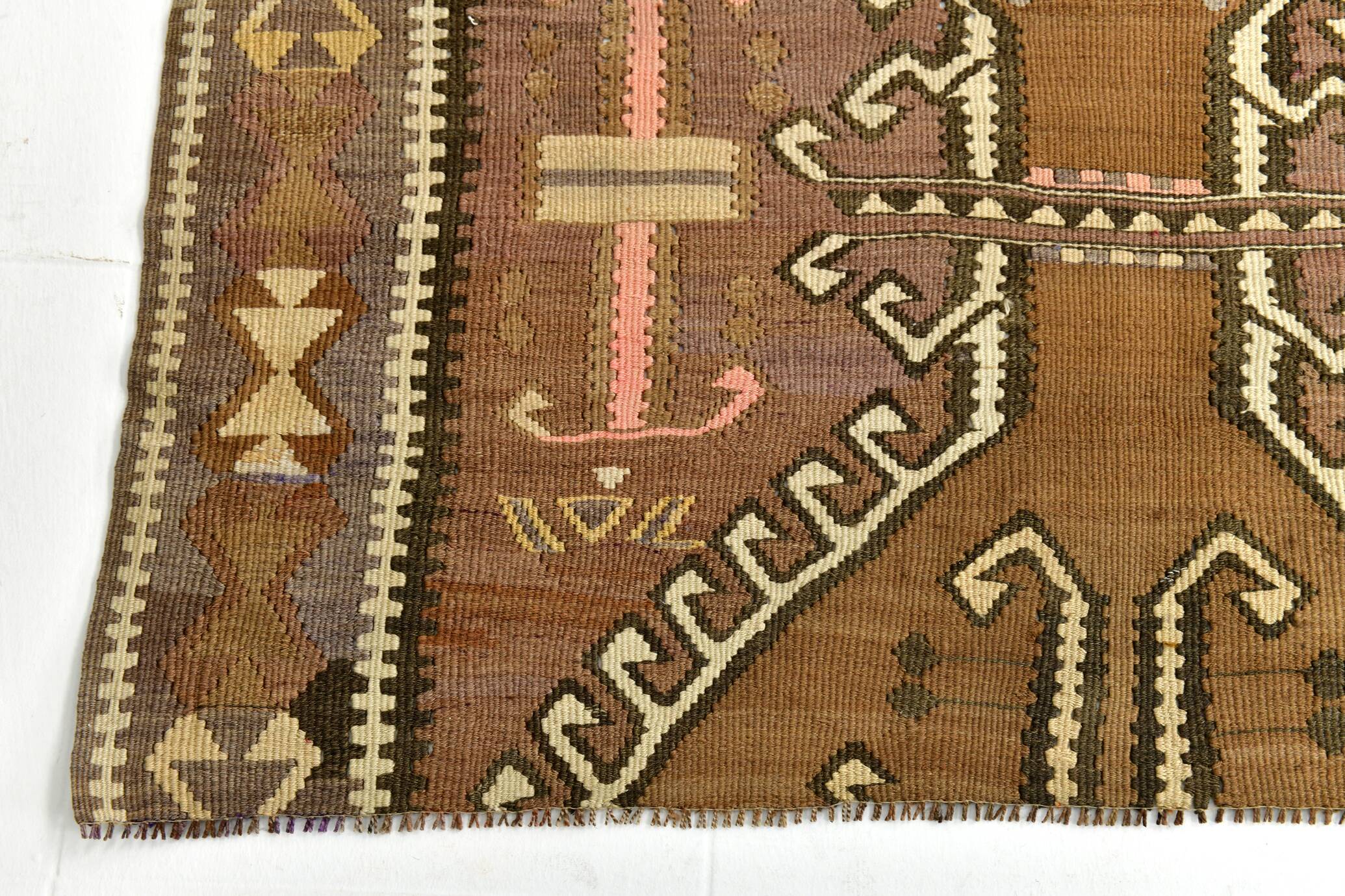 Brown & Beige Tribal Turkish Kilim Rug 132x200Cm SK 35210
