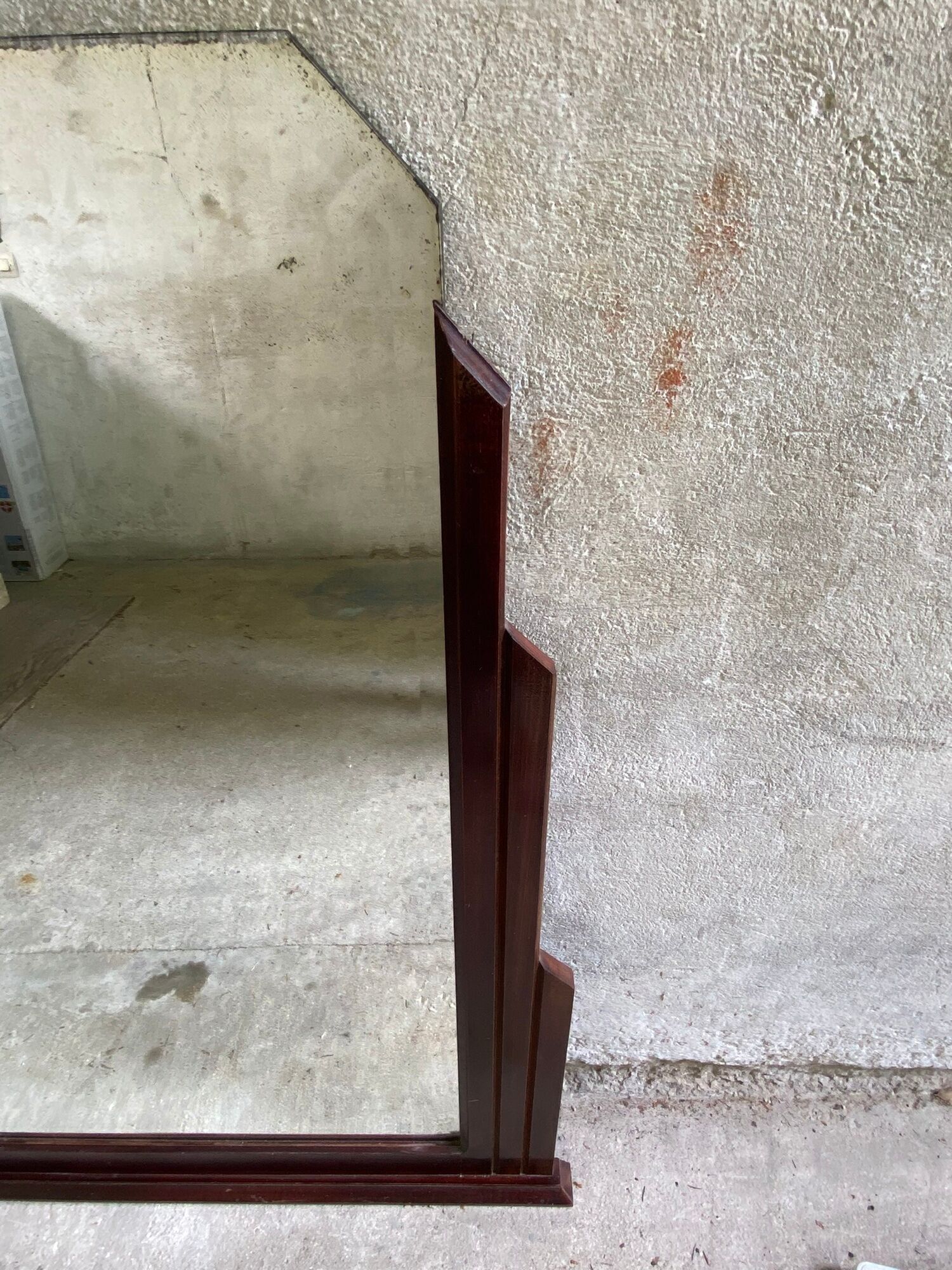 Large mirror of vintage art deco wooden fireplace 119 cm / 93 cm