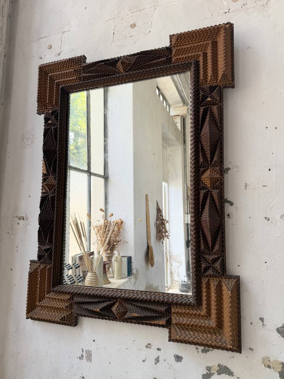Tramp art mirror 1900 folk art France