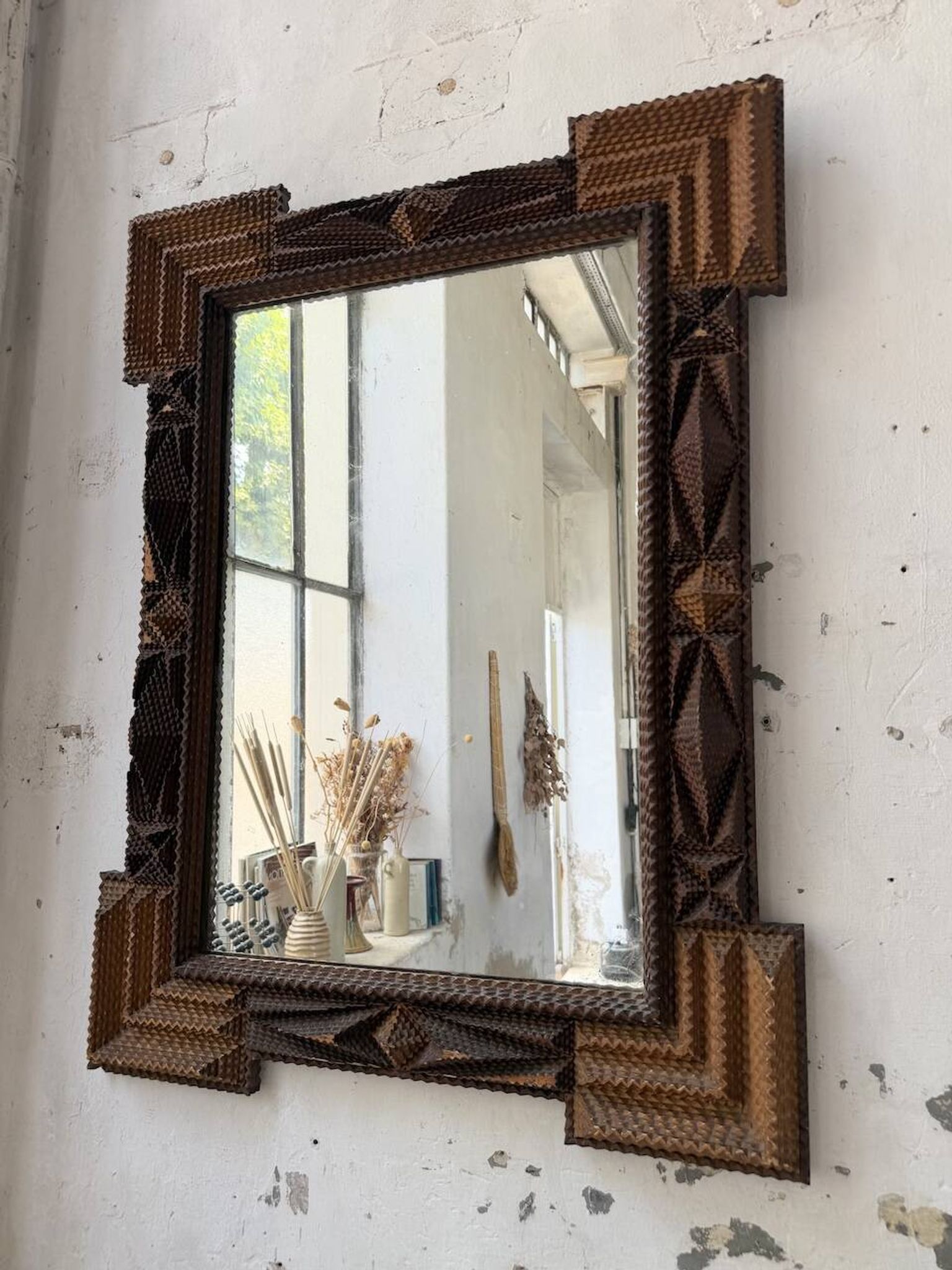 Miroir Tramp art 1900 folk art France