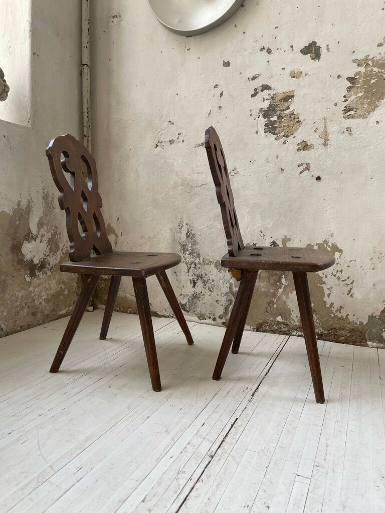 Pair of brutalist Alsatian mountain chairs 19th