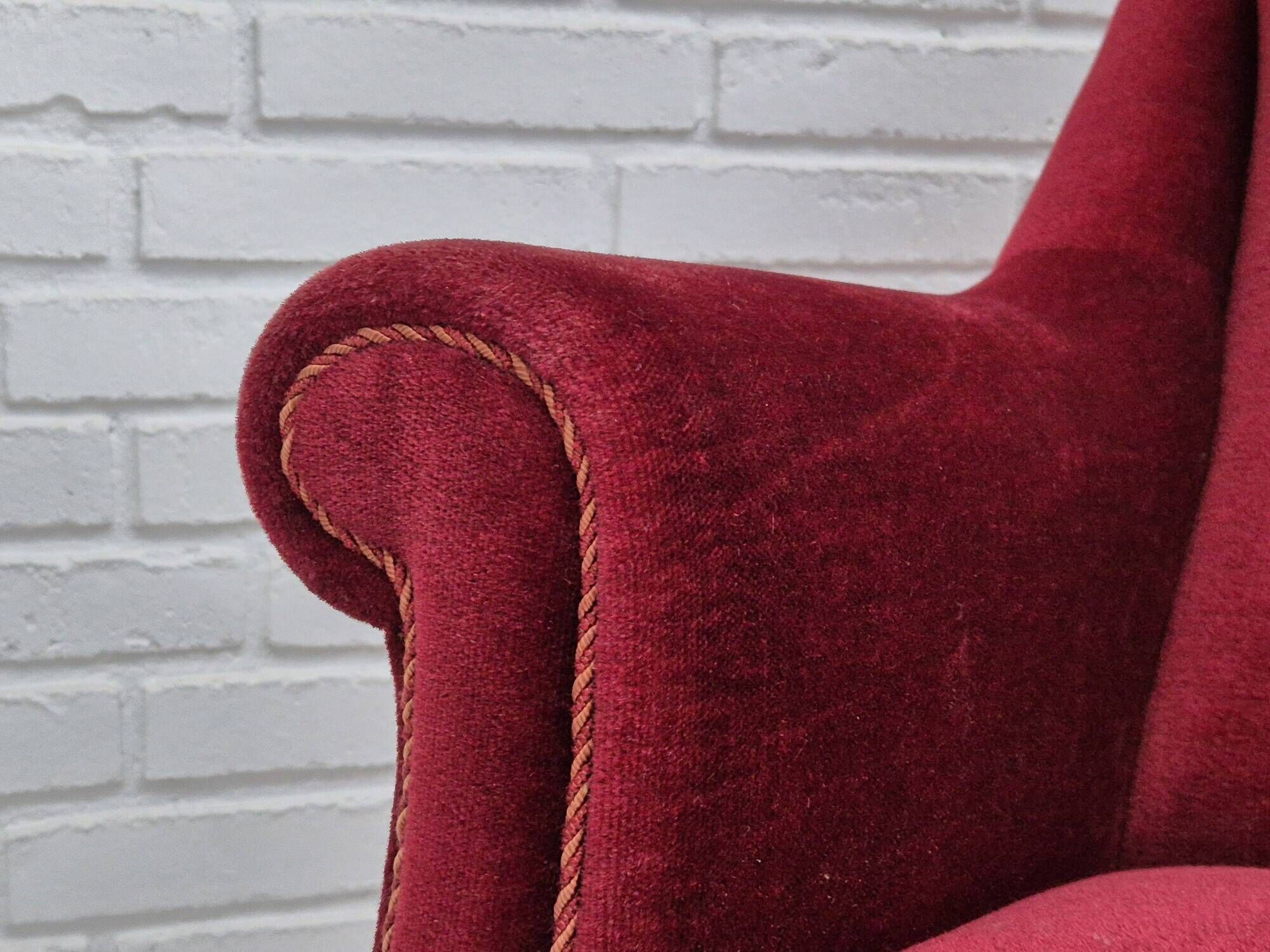 1960s, Danish 3 seater sofa, original good condition, furniture velour, beech wood .