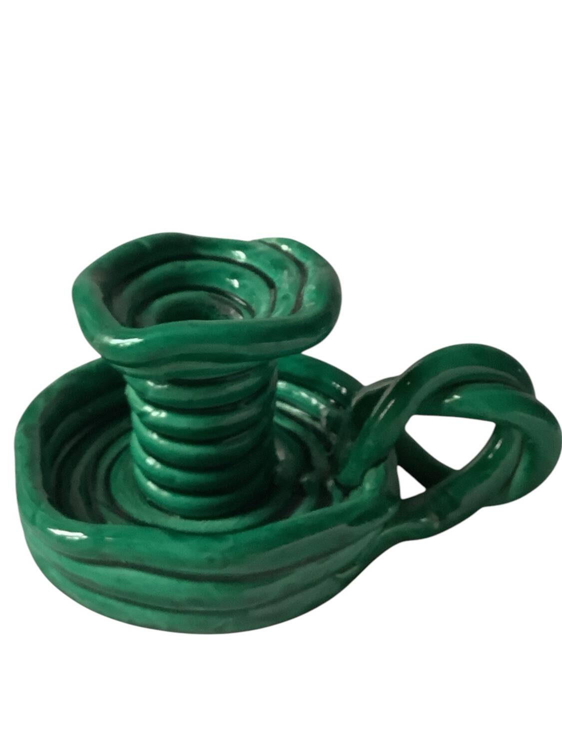 Candlestick in turquoise green glazed earthenware from Vallauris, 1950