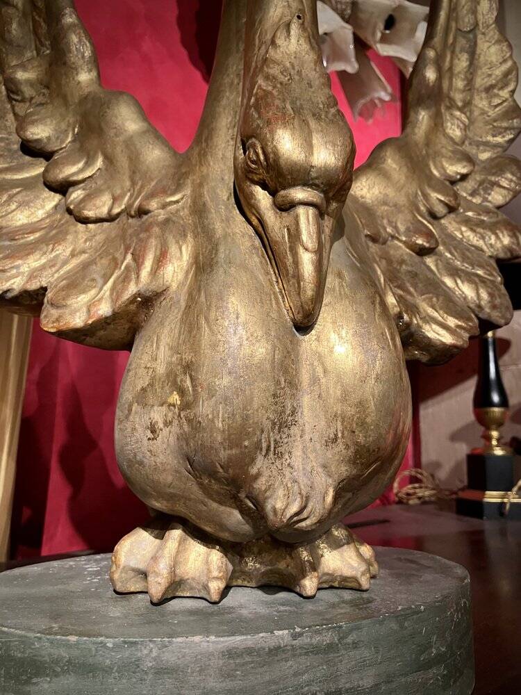 Ittalian Artist, Empire Period Decorative Swan Sculptures, 1800s, Giltwood, Set of 2