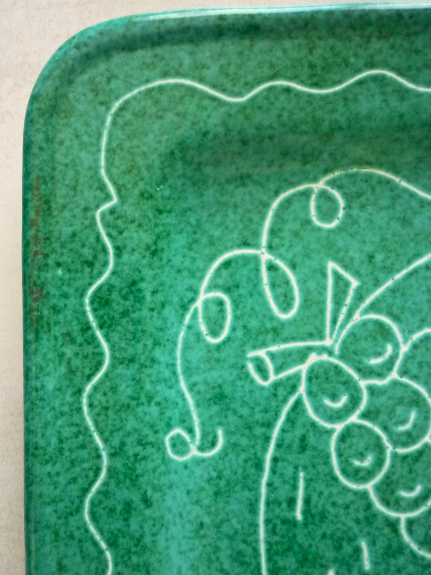 Square dish in glazed ceramic, scarified, signed Jacques Sagan Vallauris,