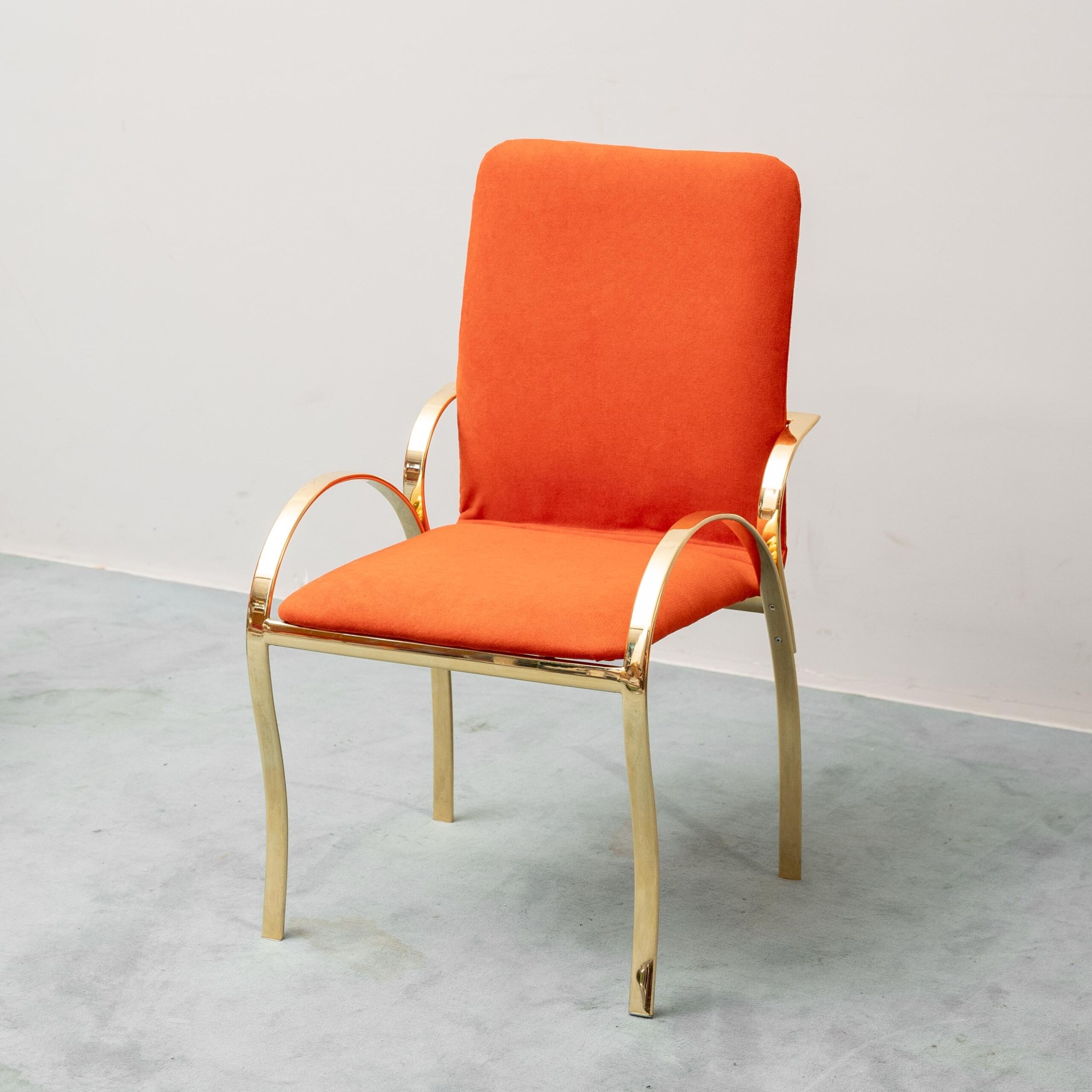 Set of 4 vintage golden metal and orange fabric chairs, 1970s modernist