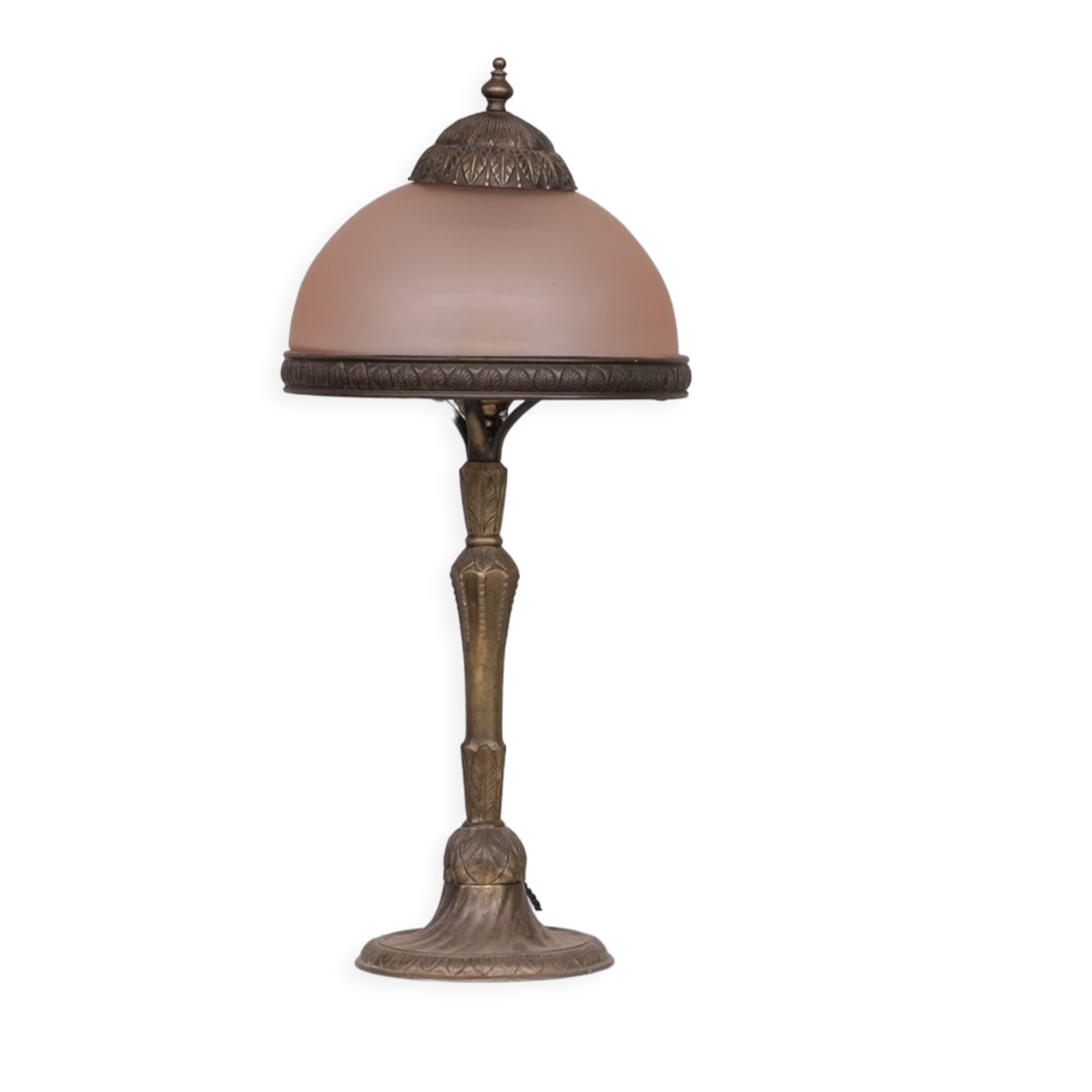 French art nouveau brass and glass table lamp