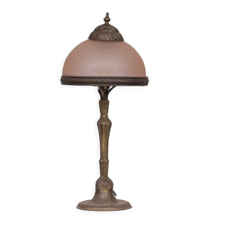 Lampe de table en laiton et verre Art Nouveau français