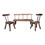 Set of benches and chairs, primitive folk art, 1900s France