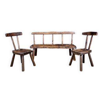 Ensemble banc et chaises art populaire primitif années 1900 France