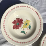 Set de 8 assiettes creuses fleurs bordeaux et jaune