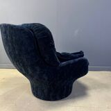 Blue velvet lounge chair 'Karate' by Michel Cadestin, France 1970s