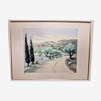 Lithograph "Path of the olive grove" by Victor Zarou