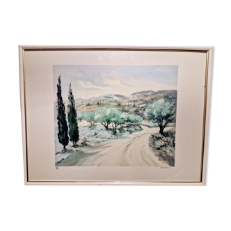 Lithographie "Chemin de l'oliveraie" par Victor Zarou