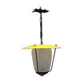 Vintage hanging lamp lampion, glass and metal years 1950