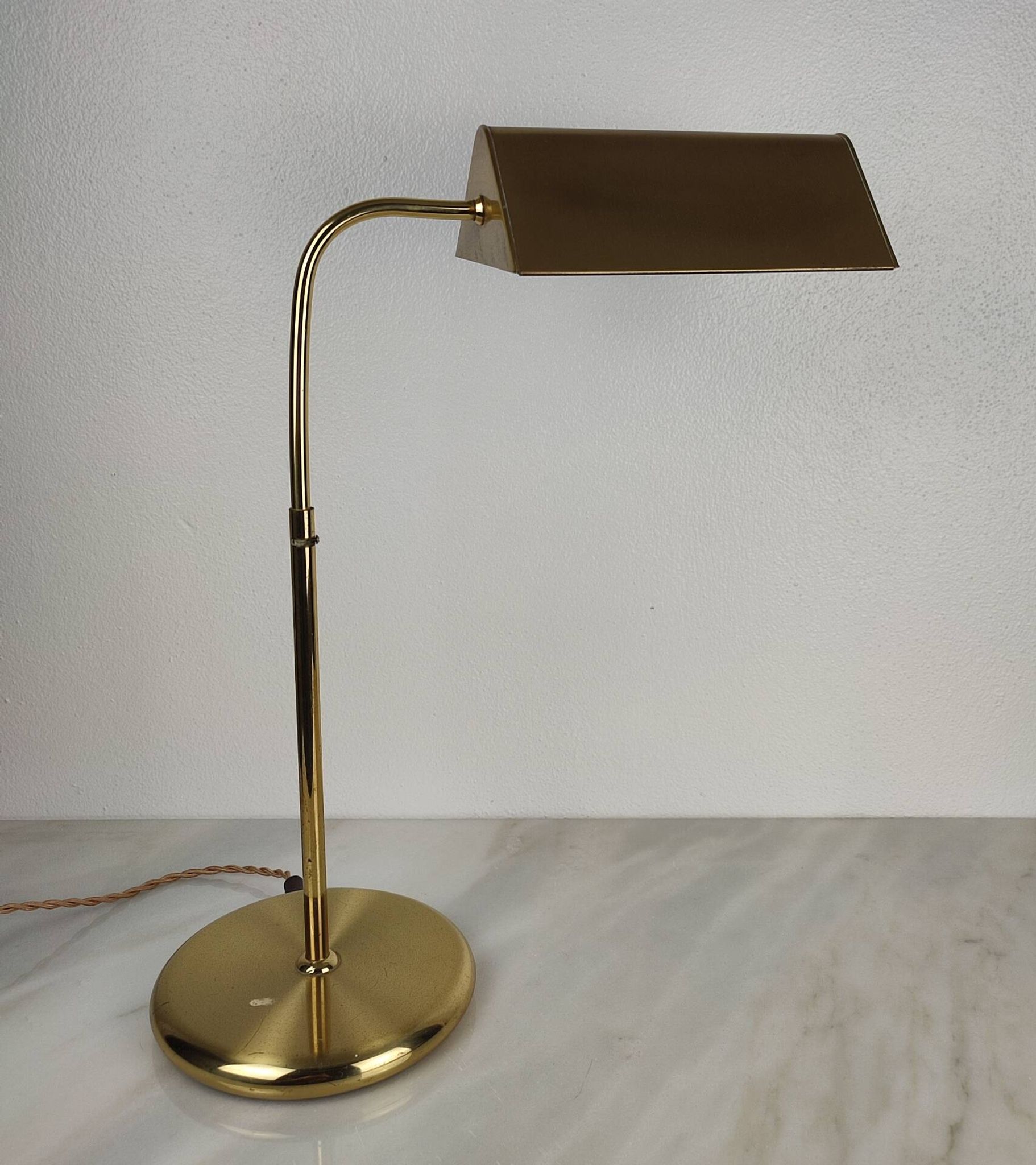 Lampe de Bureau Ajustable en Laiton Doré – Design Allemand, Années 70