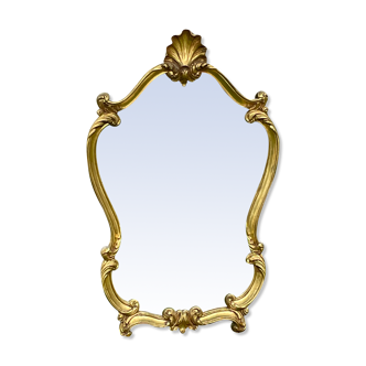 Miroir biseauté bois doré aux formes violonnées, coquille syle baroque Louis XV