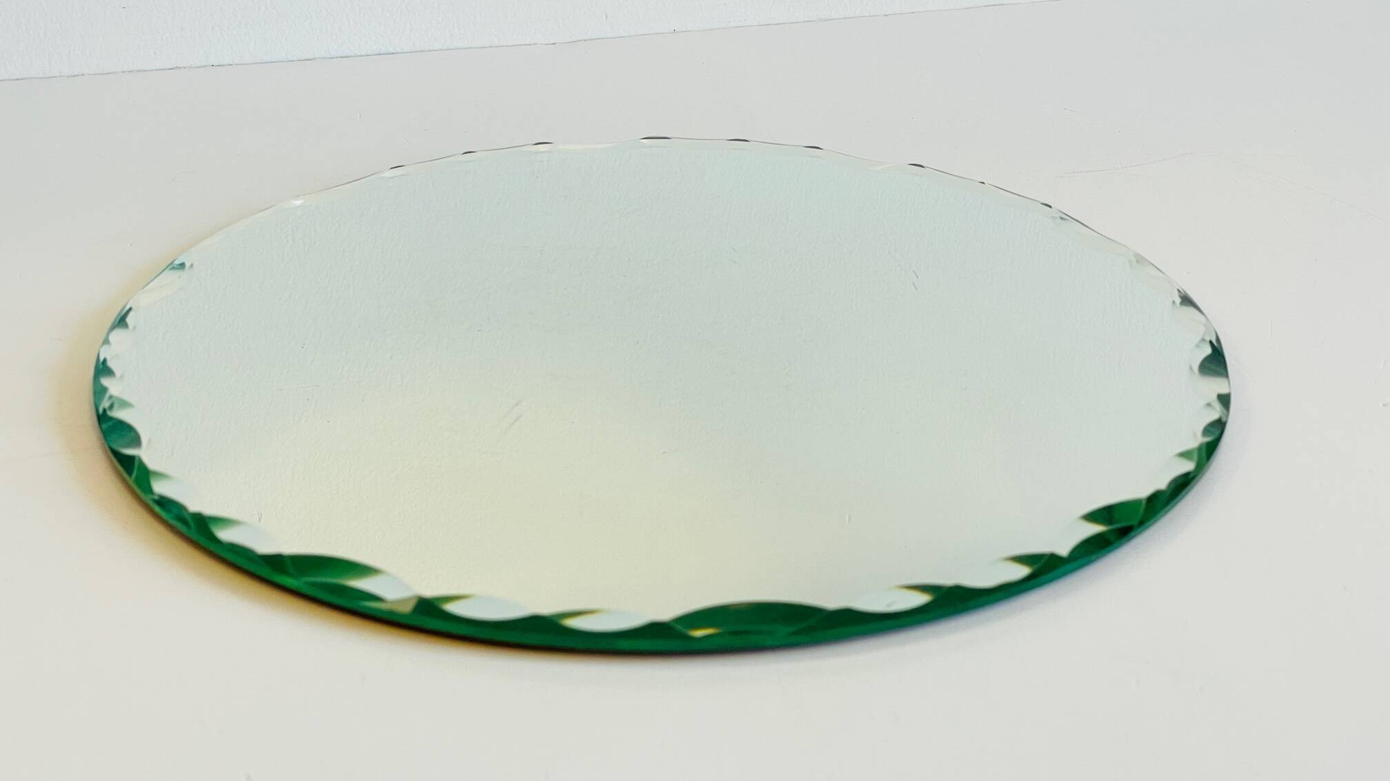 Vintage round and beveled table mirror