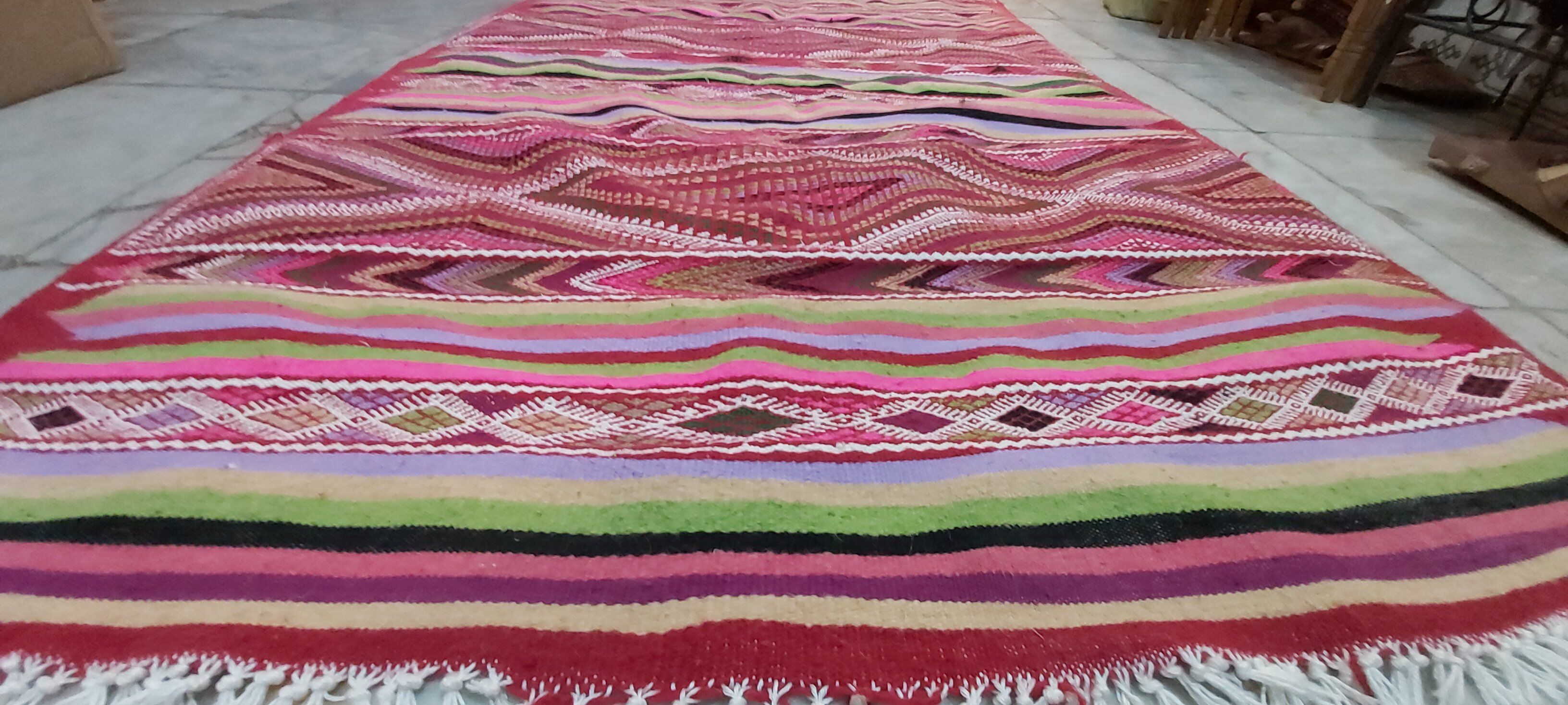 Handmade pink kilim rug in pure wool 220x100cm Selency