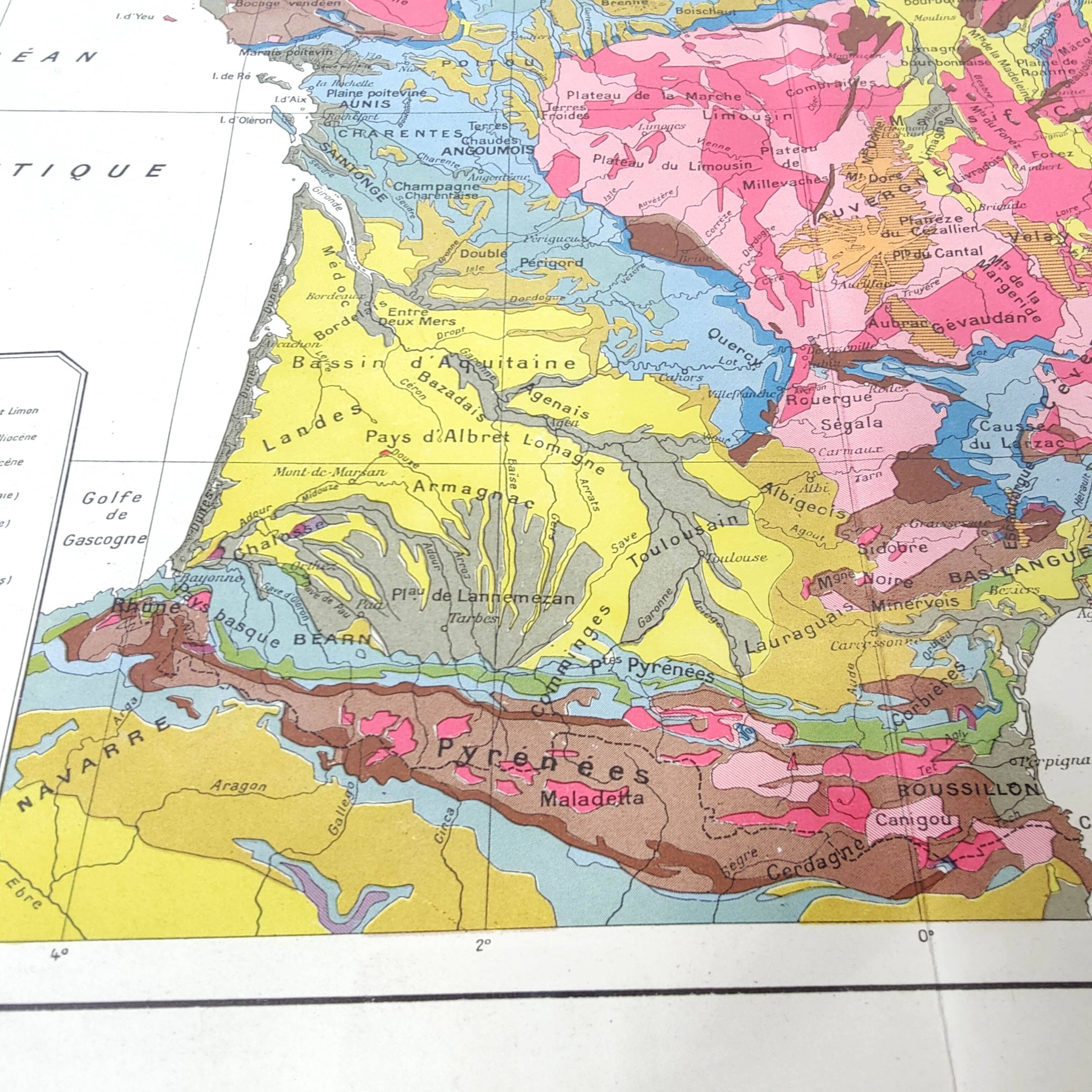 Old map of France from 1950 43x43cm
