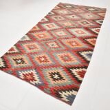 5x9 Faded Color Turkish Vintage Kilim Rug, 141x275Cm Geometric Style Kilim