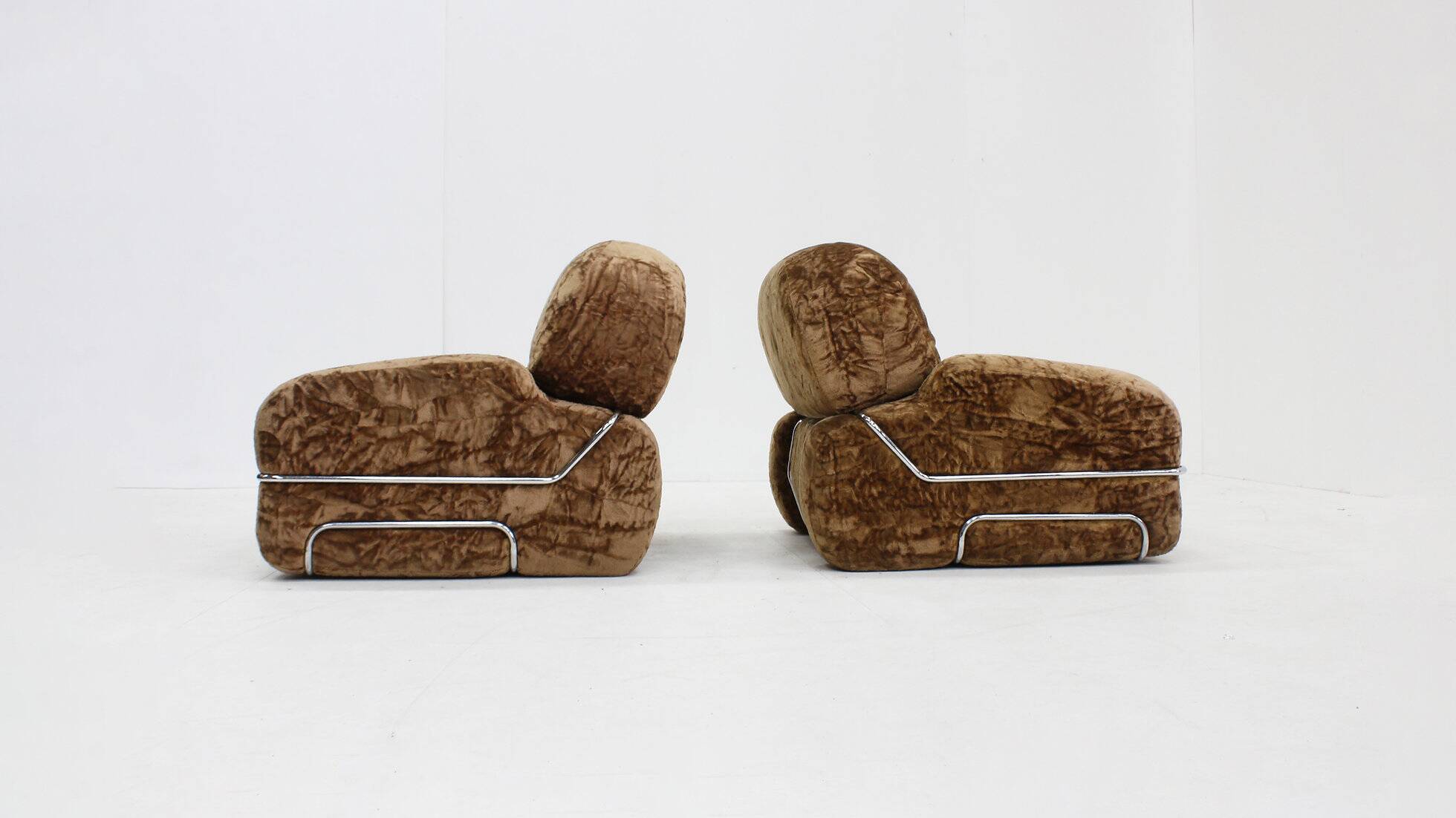 Fauteuils italiens vintage en chrome et velours, années 1970, lot de 2