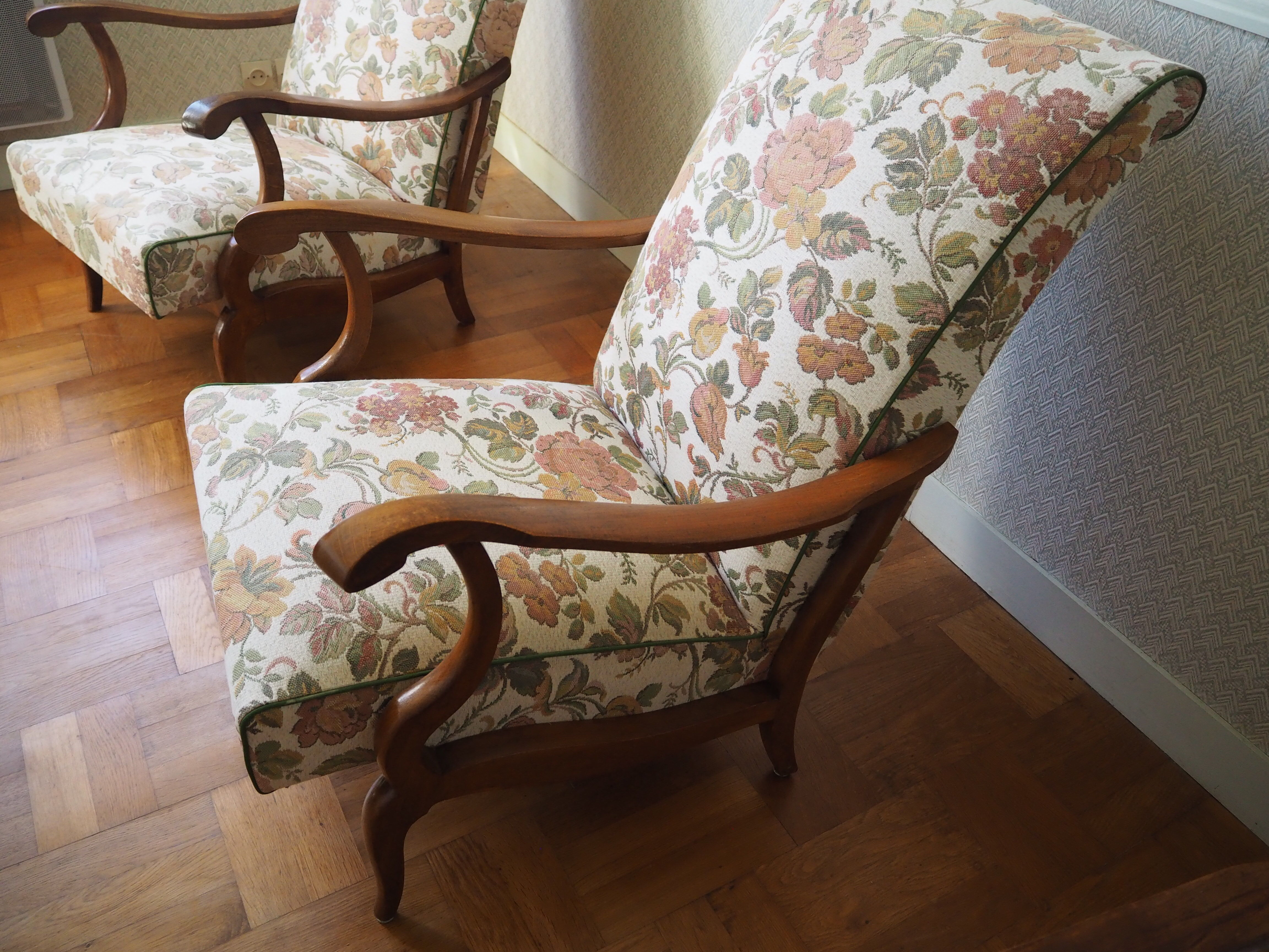 Four 1950s armchairs - wooden armrests