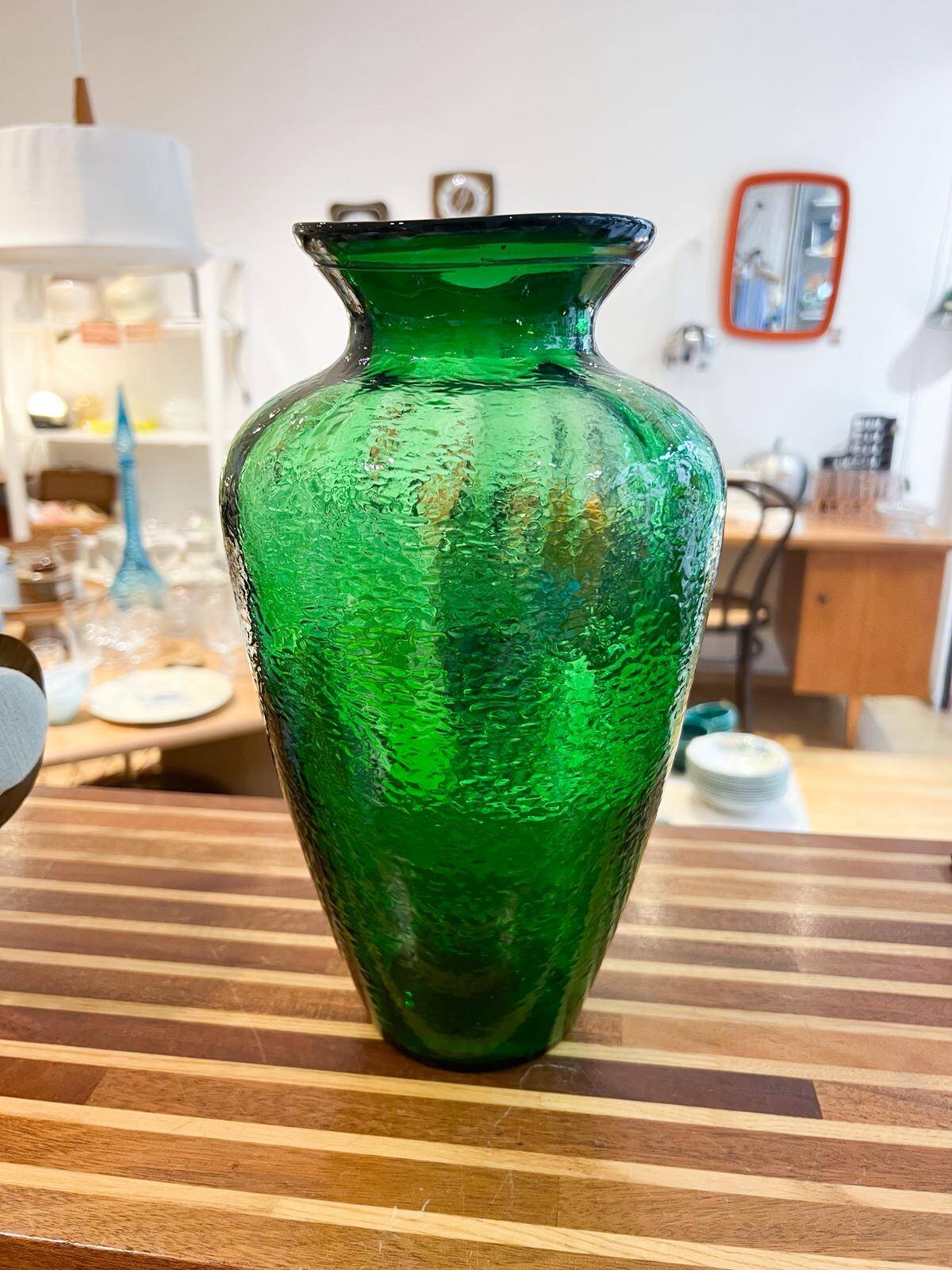 Green glass vase 30 x 17 cm