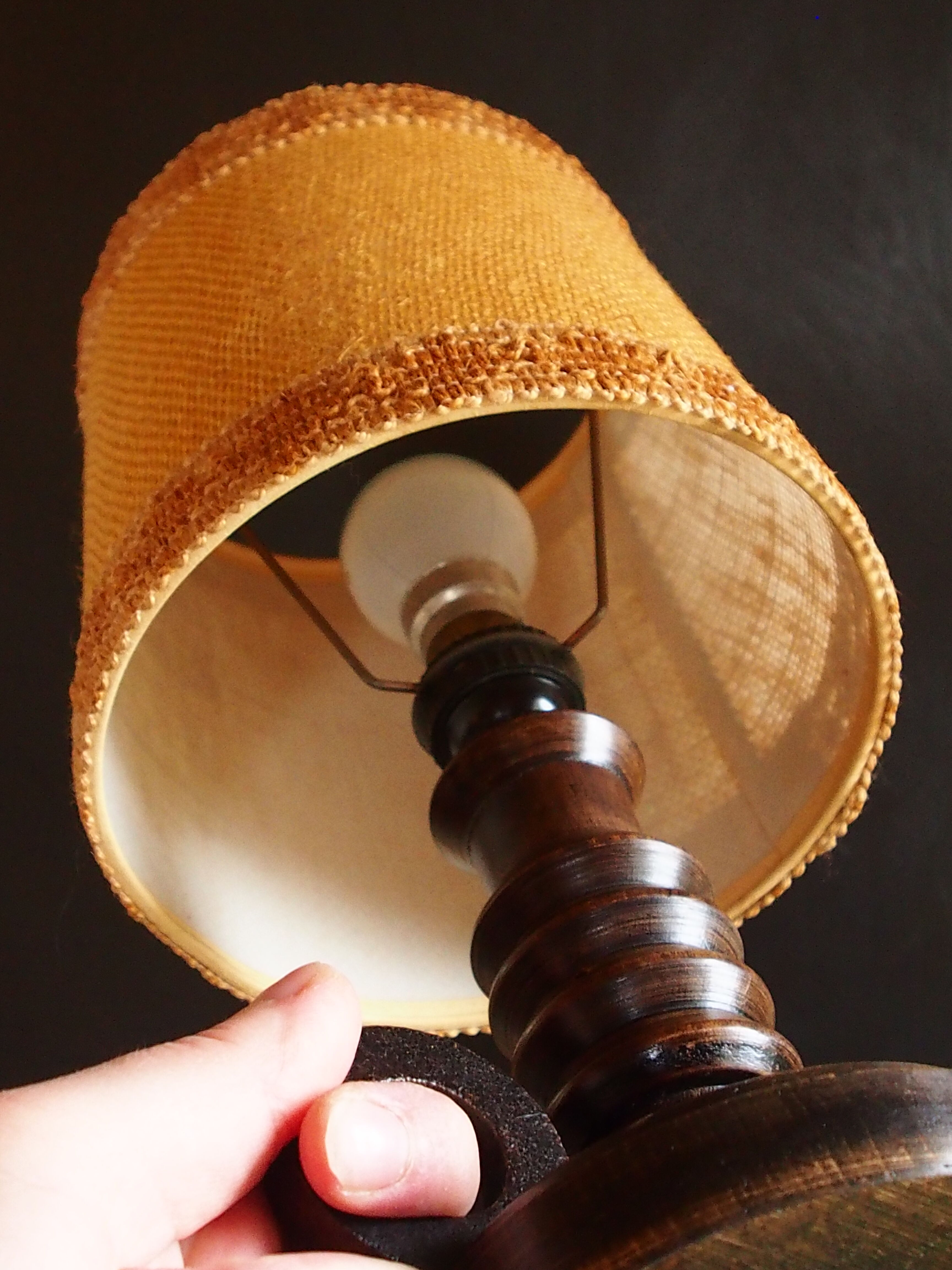 Vintage turned wooden candle holder lamp