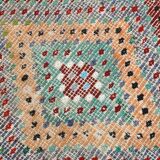 4x8 Green & Beige Vintage Kilim Rug, 133x253Cm