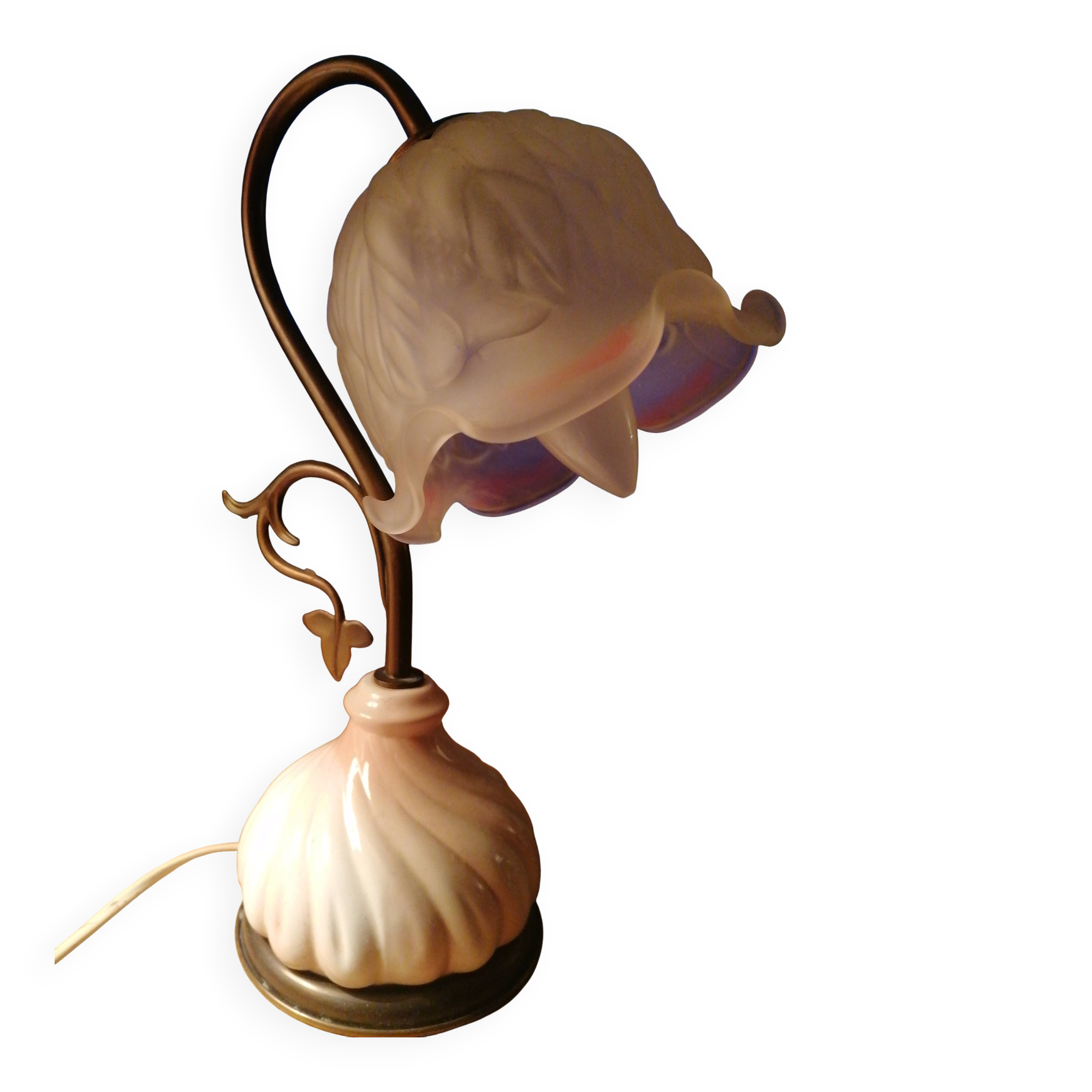Retro lamp in brass and pink ceramic