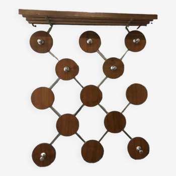 Vintage wooden wall coat rack with support